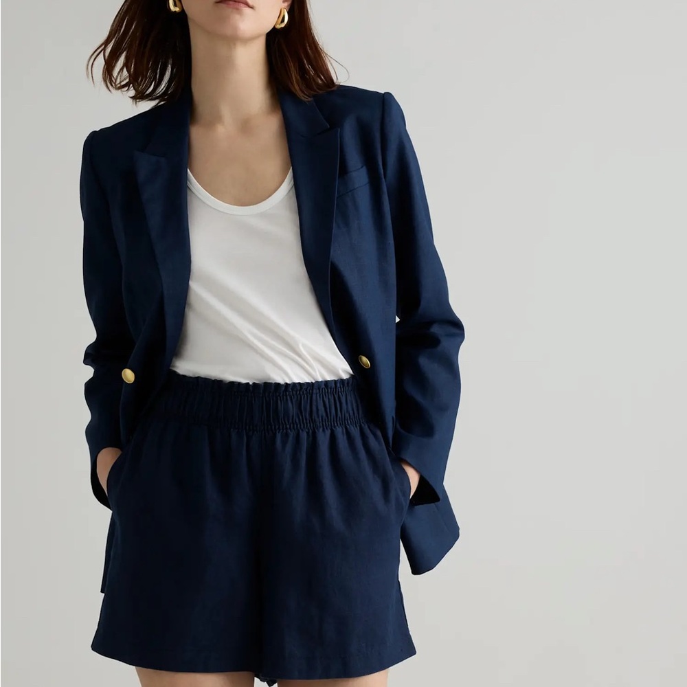QUINCE Classic Preppy Navy Cotton Chino High Waist Bermuda Short w/ Stretch Sz 8